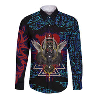 Odin Raven Viking Long Sleeve Button Shirt with Valknut and Runes Norse Mythology and Magic Tribute - Wonder Print Shop