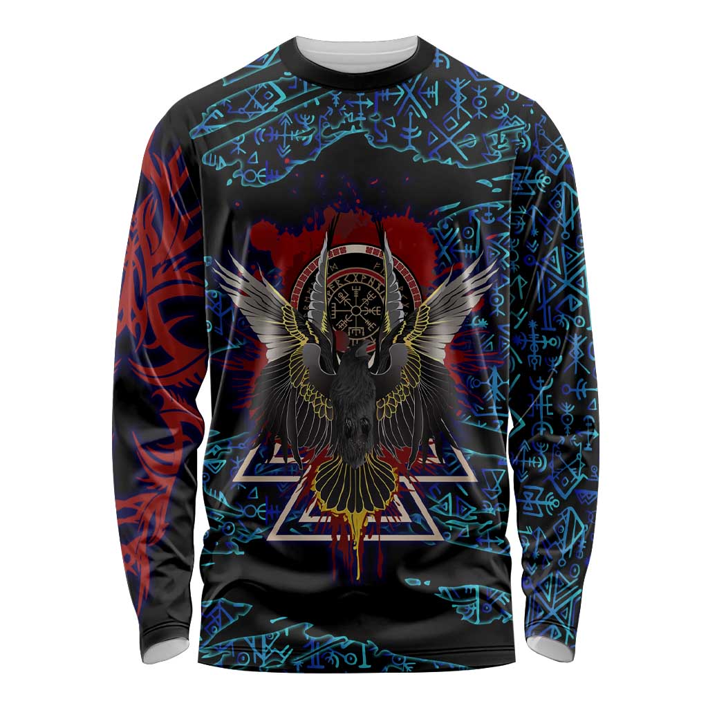 Odin Raven Viking Long Sleeve Shirt with Valknut and Runes Norse Mythology and Magic Tribute - Wonder Print Shop