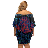 Odin Raven Viking Off Shoulder Short Dress with Valknut and Runes Norse Mythology and Magic Tribute - Wonder Print Shop