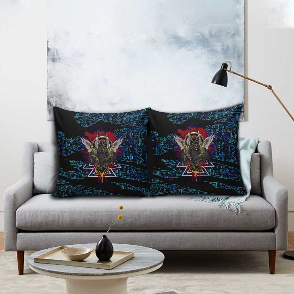 Odin Raven Viking Pillow Cover with Valknut and Runes Norse Mythology and Magic Tribute - Wonder Print Shop