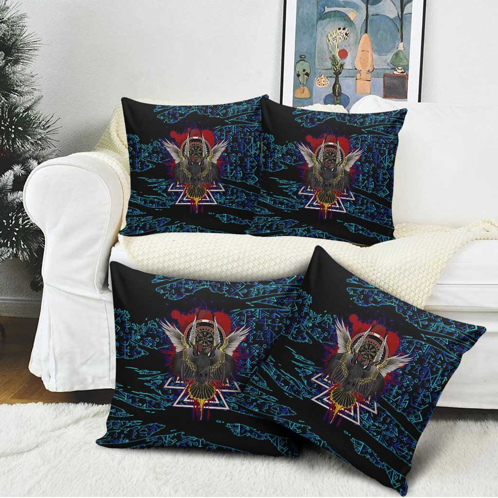 Odin Raven Viking Pillow Cover with Valknut and Runes Norse Mythology and Magic Tribute - Wonder Print Shop