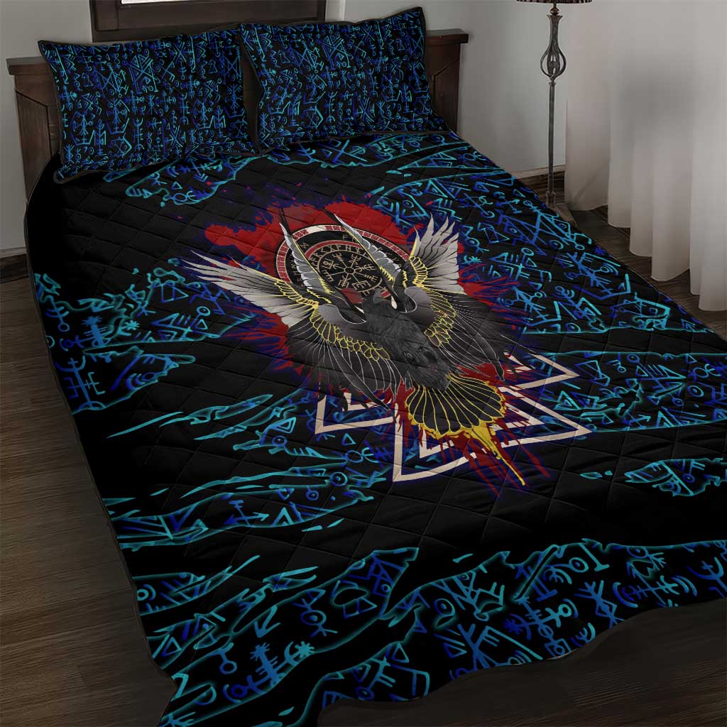 Odin Raven Viking Quilt Bed Set with Valknut and Runes Norse Mythology and Magic Tribute - Wonder Print Shop