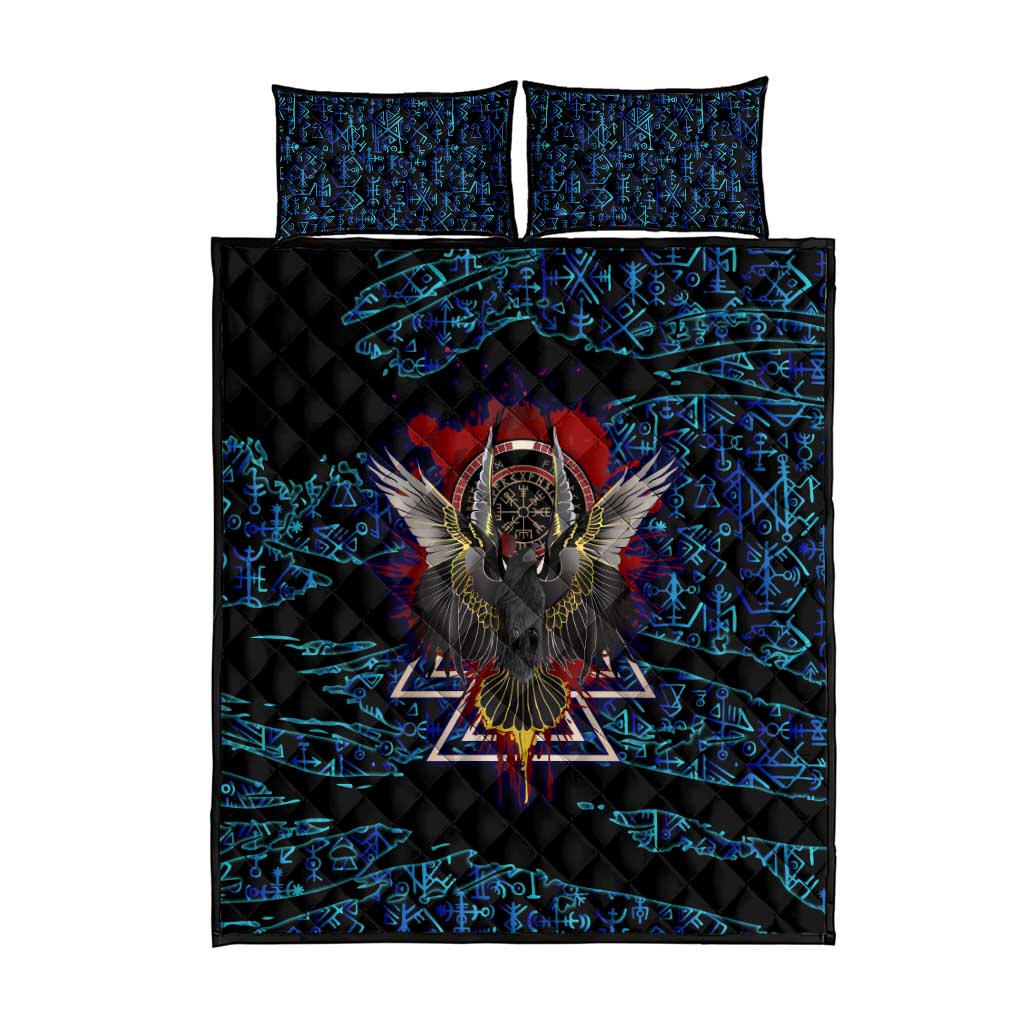 Odin Raven Viking Quilt Bed Set with Valknut and Runes Norse Mythology and Magic Tribute - Wonder Print Shop