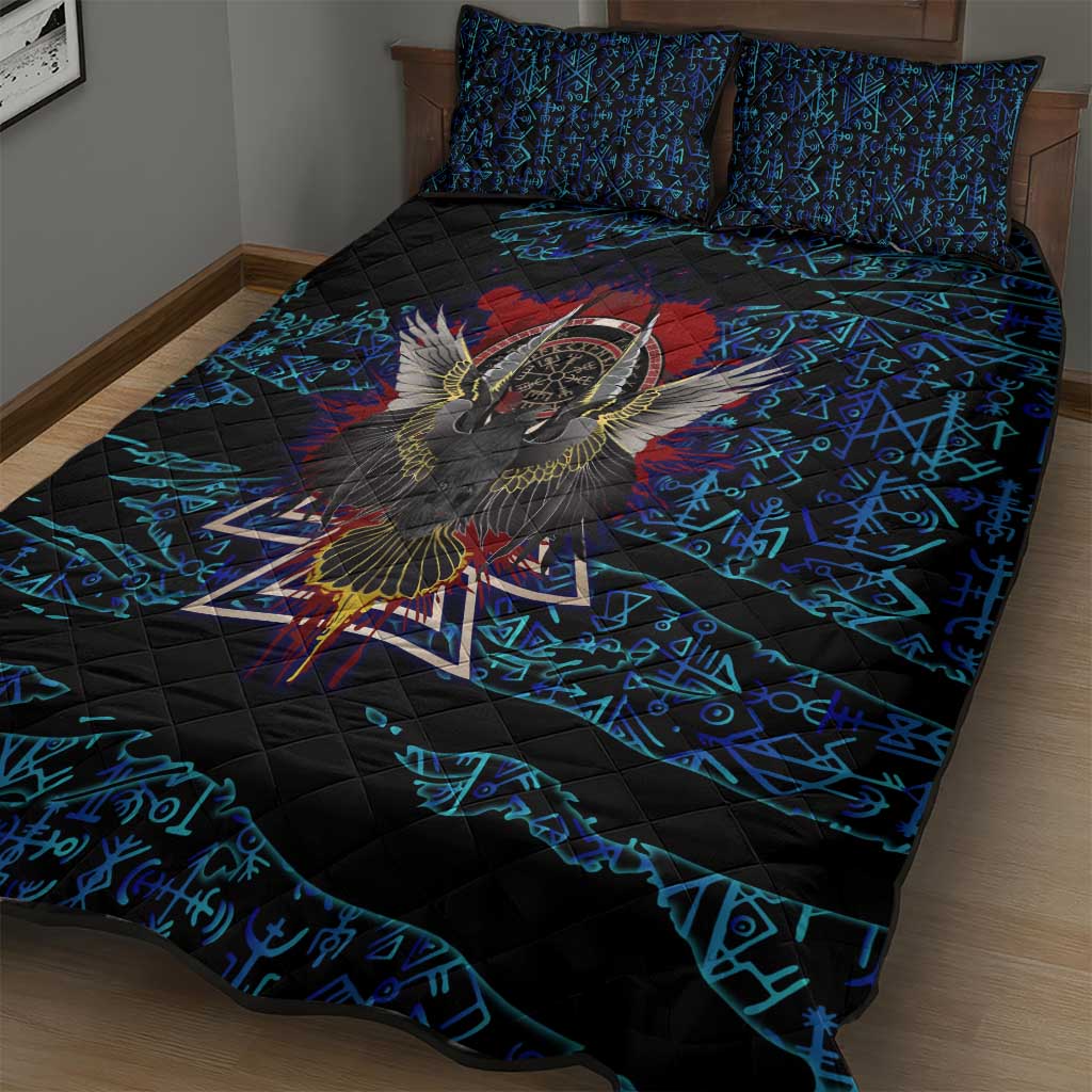 Odin Raven Viking Quilt Bed Set with Valknut and Runes Norse Mythology and Magic Tribute - Wonder Print Shop