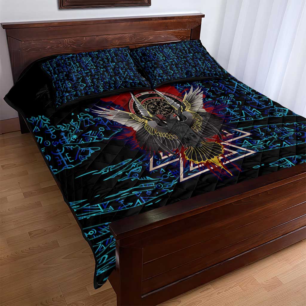 Odin Raven Viking Quilt Bed Set with Valknut and Runes Norse Mythology and Magic Tribute - Wonder Print Shop