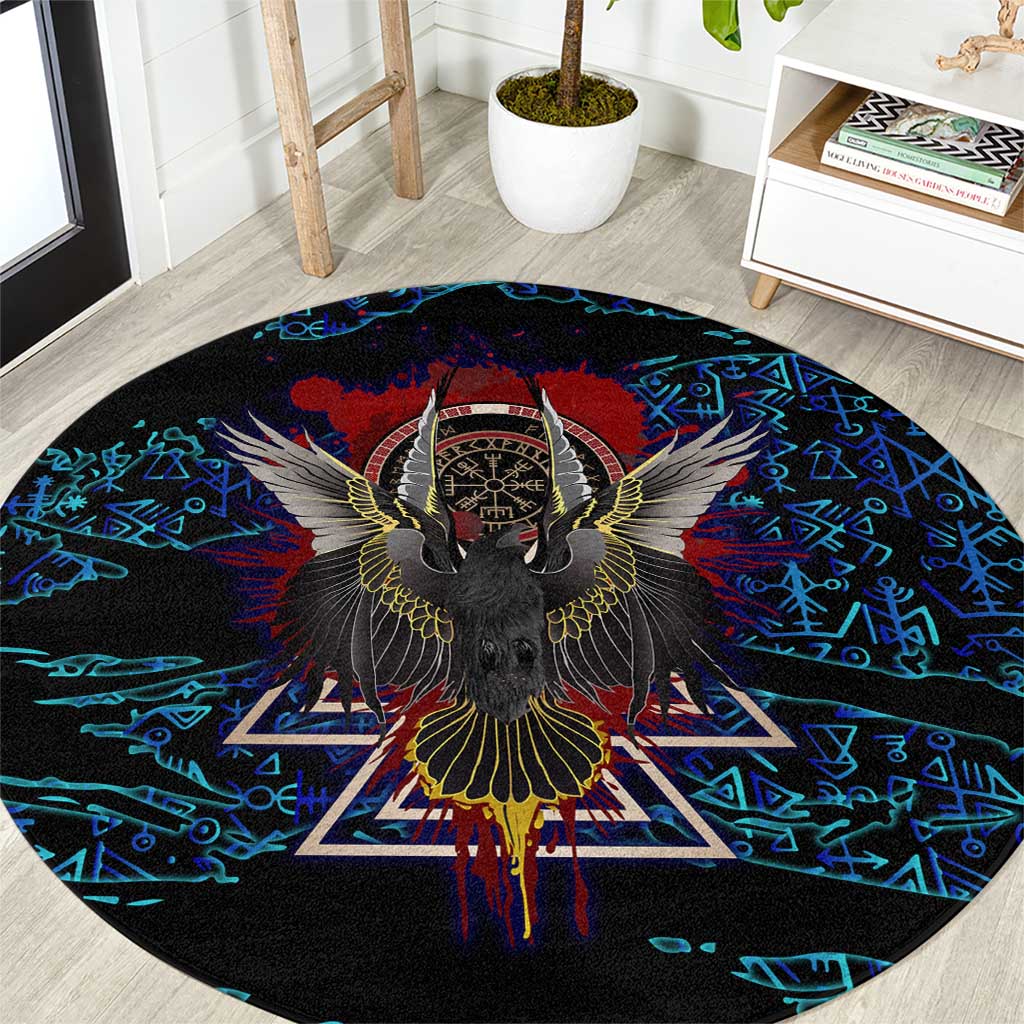 Odin Raven Viking Round Carpet with Valknut and Runes Norse Mythology and Magic Tribute - Wonder Print Shop
