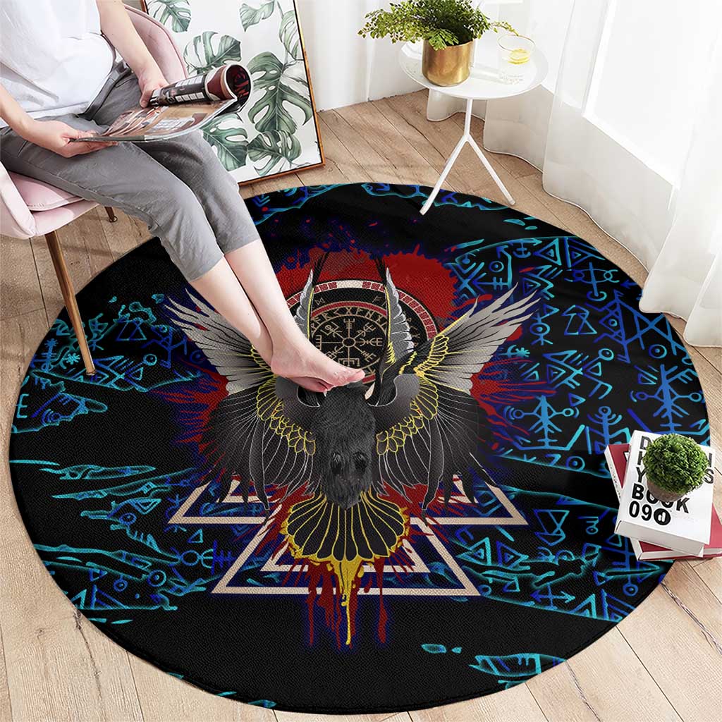 Odin Raven Viking Round Carpet with Valknut and Runes Norse Mythology and Magic Tribute - Wonder Print Shop