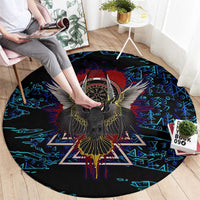 Odin Raven Viking Round Carpet with Valknut and Runes Norse Mythology and Magic Tribute - Wonder Print Shop