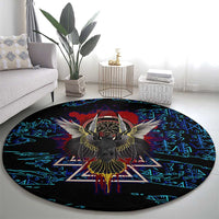 Odin Raven Viking Round Carpet with Valknut and Runes Norse Mythology and Magic Tribute - Wonder Print Shop