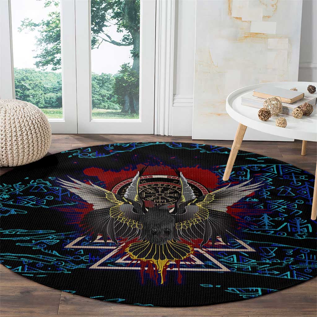 Odin Raven Viking Round Carpet with Valknut and Runes Norse Mythology and Magic Tribute - Wonder Print Shop