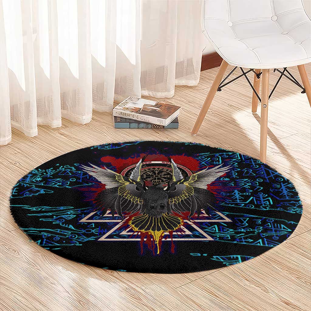 Odin Raven Viking Round Carpet with Valknut and Runes Norse Mythology and Magic Tribute - Wonder Print Shop