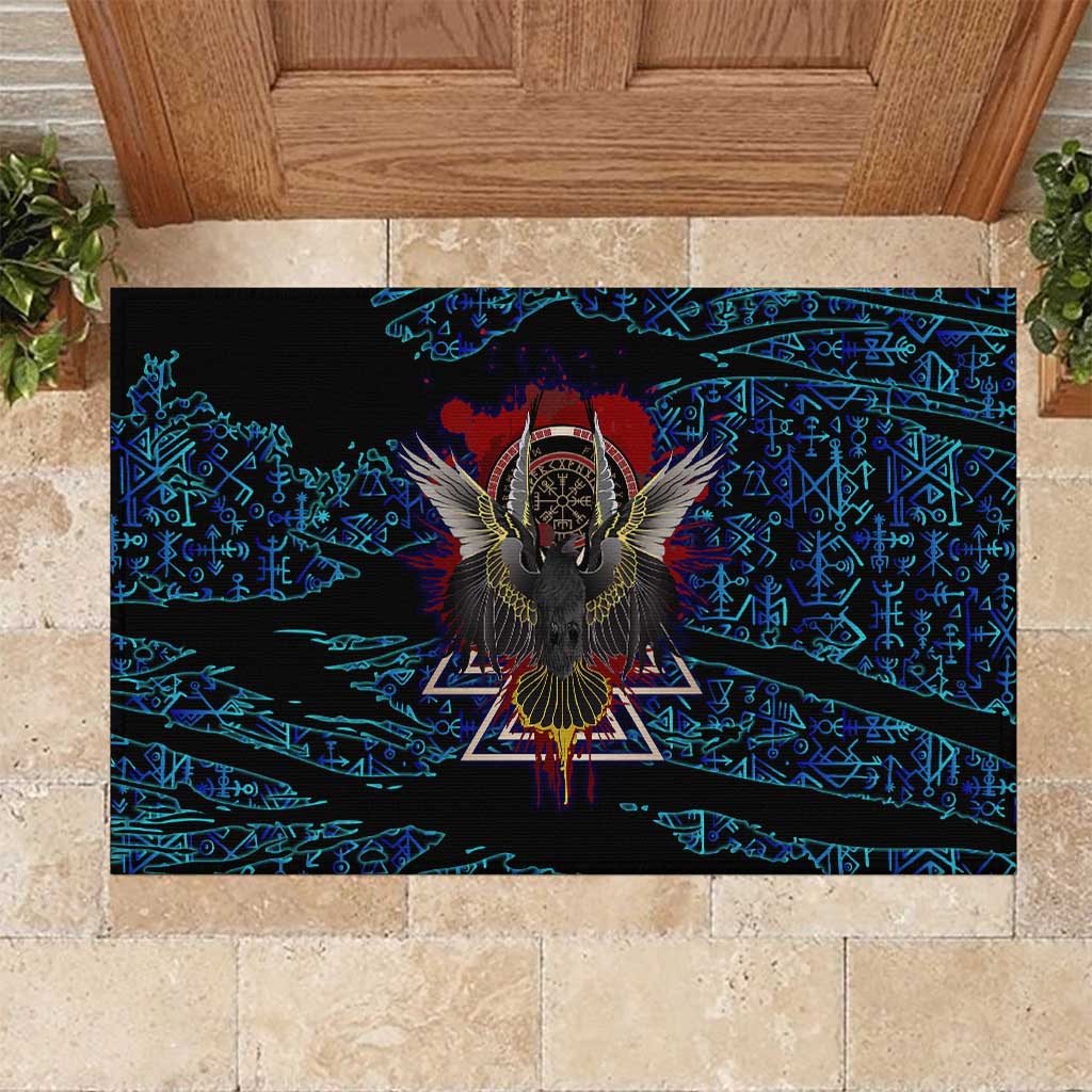 Odin Raven Viking Rubber Doormat with Valknut and Runes Norse Mythology and Magic Tribute - Wonder Print Shop
