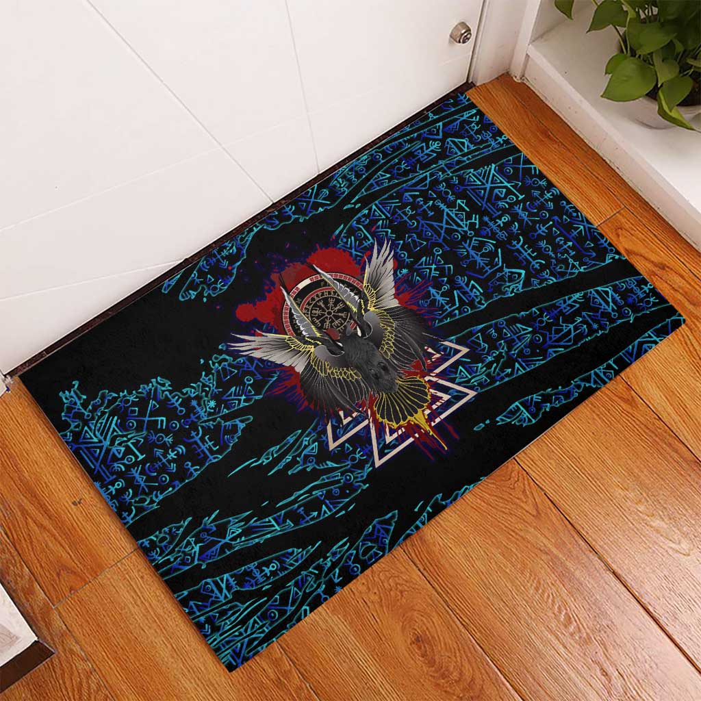 Odin Raven Viking Rubber Doormat with Valknut and Runes Norse Mythology and Magic Tribute - Wonder Print Shop
