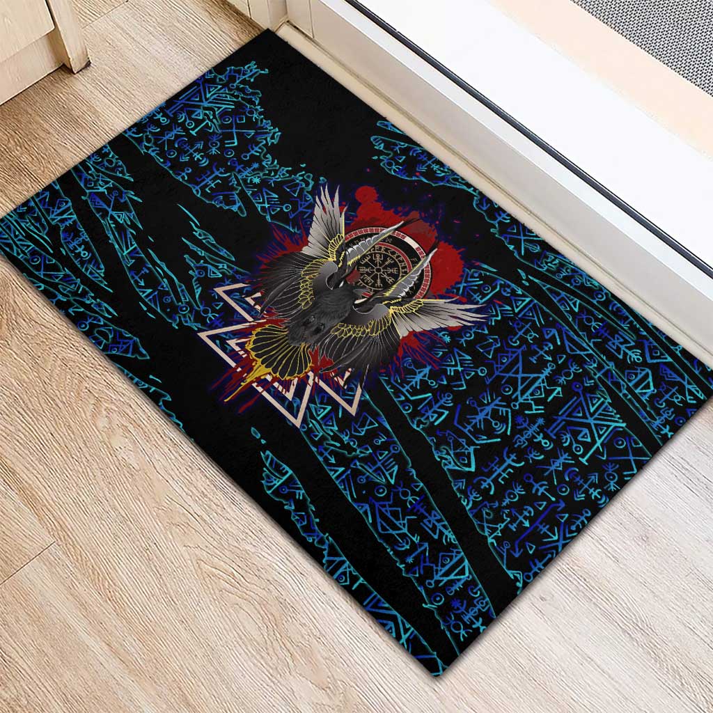 Odin Raven Viking Rubber Doormat with Valknut and Runes Norse Mythology and Magic Tribute - Wonder Print Shop