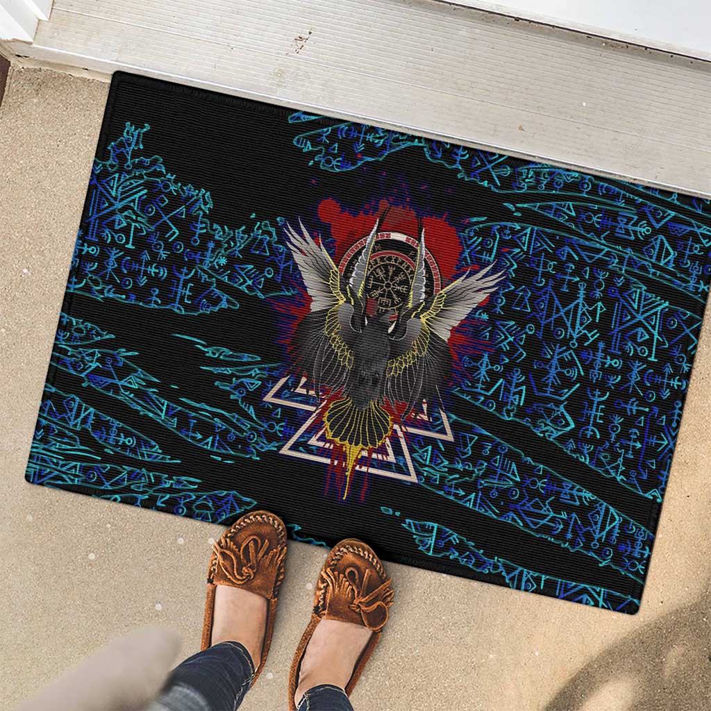 Odin Raven Viking Rubber Doormat with Valknut and Runes Norse Mythology and Magic Tribute - Wonder Print Shop