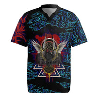 Odin Raven Viking Rugby Jersey with Valknut and Runes Norse Mythology and Magic Tribute - Wonder Print Shop