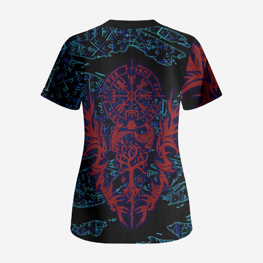 Odin Raven Viking Scrub Top with Valknut and Runes Norse Mythology and Magic Tribute - Wonder Print Shop