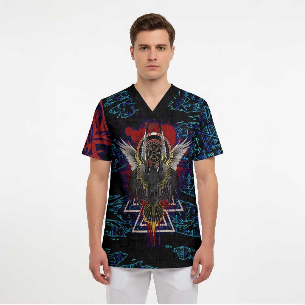 Odin Raven Viking Scrub Top with Valknut and Runes Norse Mythology and Magic Tribute - Wonder Print Shop