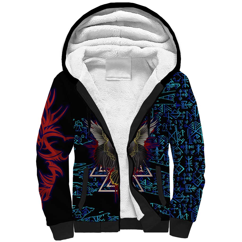 Odin Raven Viking Sherpa Hoodie with Valknut and Runes Norse Mythology and Magic Tribute - Wonder Print Shop