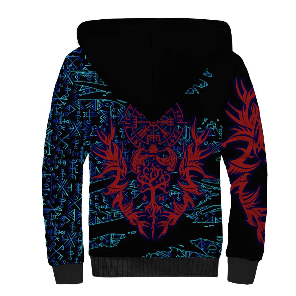 Odin Raven Viking Sherpa Hoodie with Valknut and Runes Norse Mythology and Magic Tribute - Wonder Print Shop