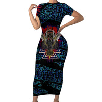 Odin Raven Viking Short Sleeve Bodycon Dress with Valknut and Runes Norse Mythology and Magic Tribute - Wonder Print Shop
