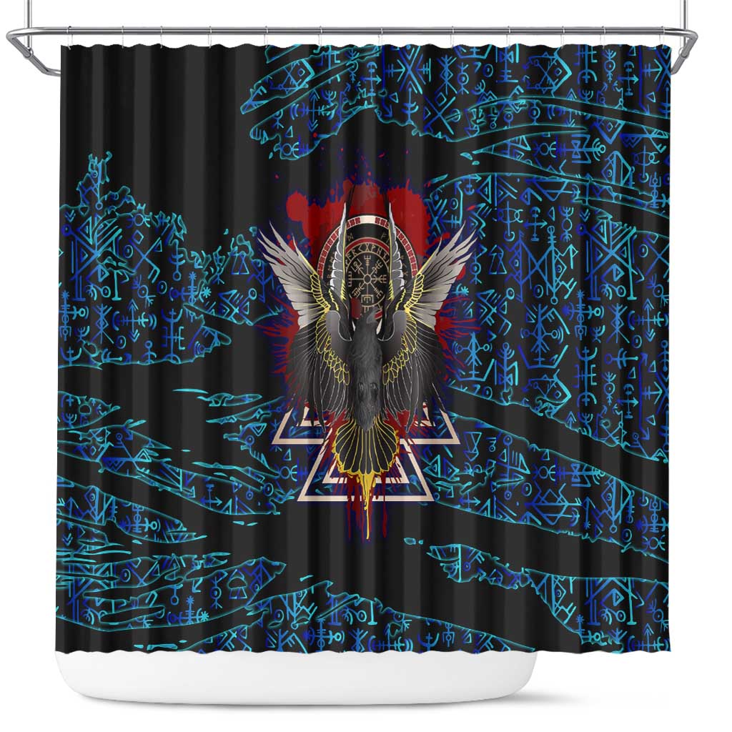 Odin Raven Viking Shower Curtain with Valknut and Runes Norse Mythology and Magic Tribute - Wonder Print Shop
