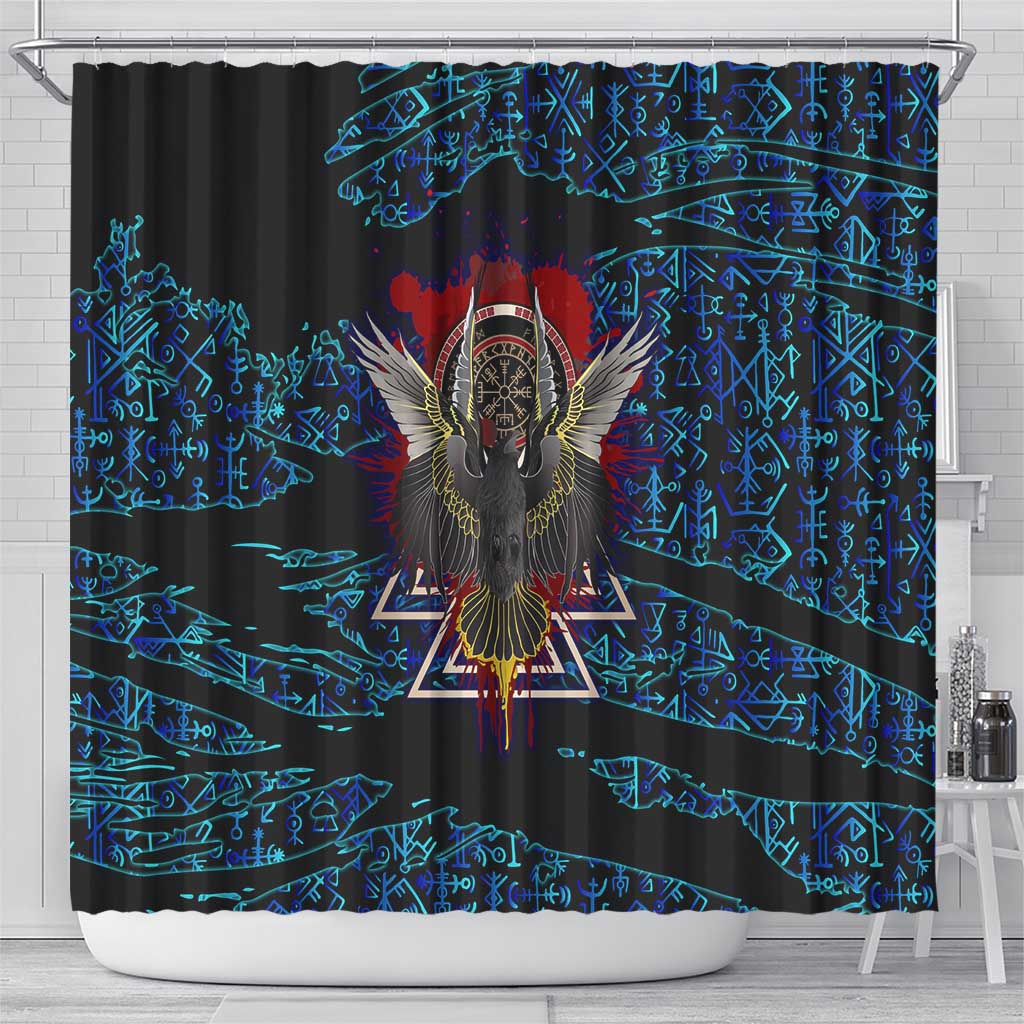 Odin Raven Viking Shower Curtain with Valknut and Runes Norse Mythology and Magic Tribute - Wonder Print Shop