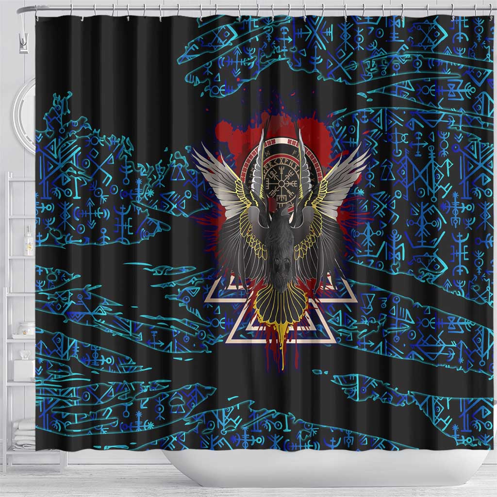 Odin Raven Viking Shower Curtain with Valknut and Runes Norse Mythology and Magic Tribute - Wonder Print Shop