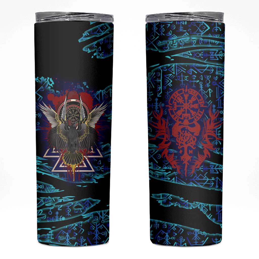 Odin Raven Viking Skinny Tumbler with Valknut and Runes Norse Mythology and Magic Tribute - Wonder Print Shop