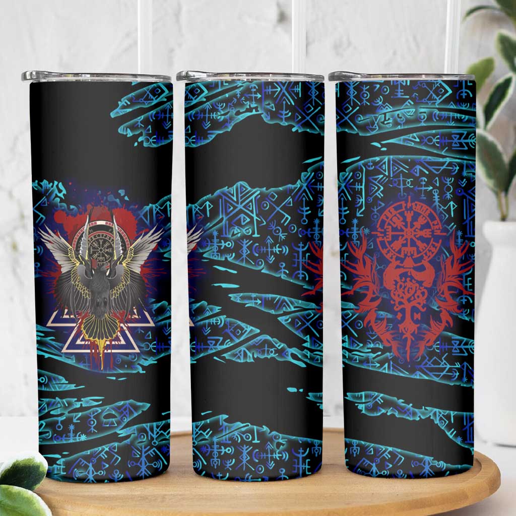 Odin Raven Viking Skinny Tumbler with Valknut and Runes Norse Mythology and Magic Tribute - Wonder Print Shop