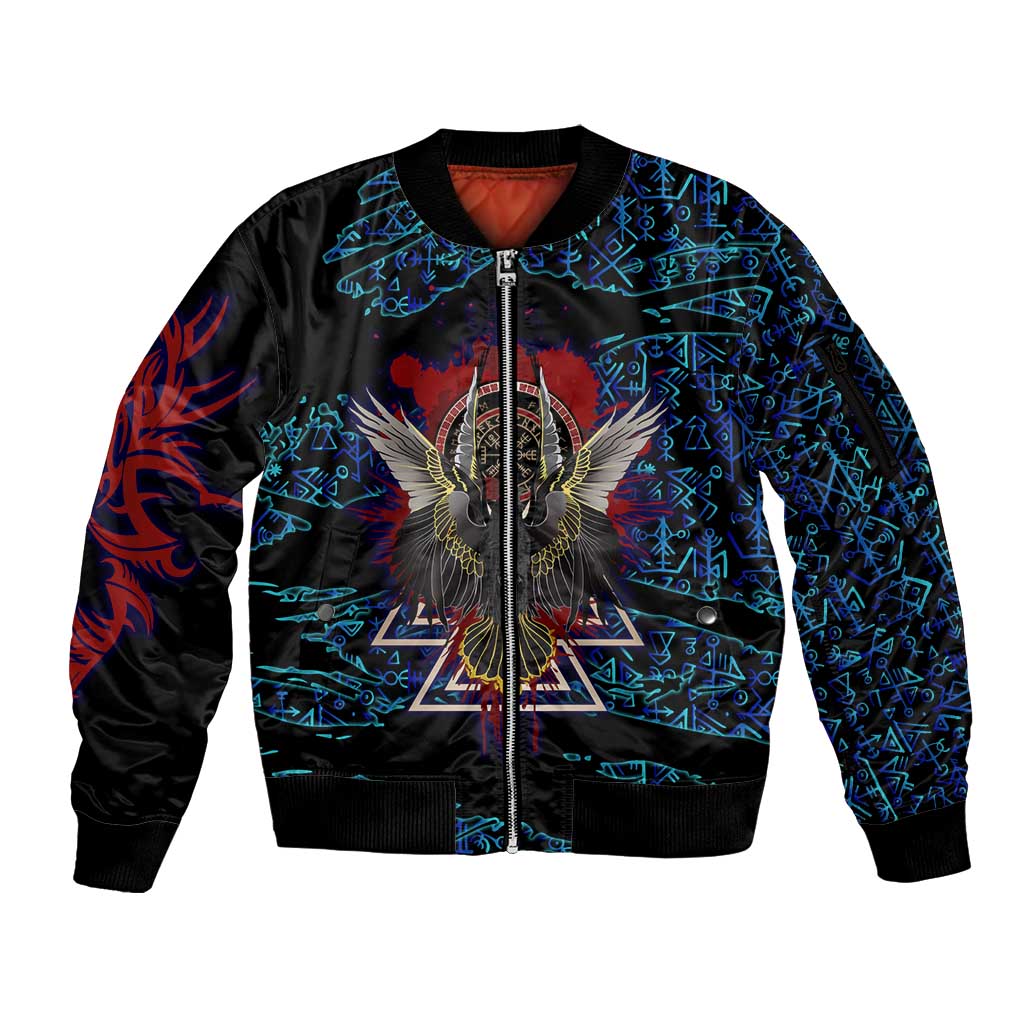Odin Raven Viking Sleeve Zip Bomber Jacket with Valknut and Runes Norse Mythology and Magic Tribute - Wonder Print Shop