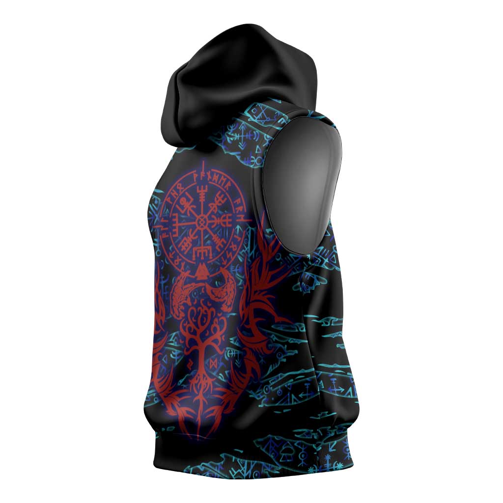 Odin Raven Viking Sleeveless Hoodie with Valknut and Runes Norse Mythology and Magic Tribute - Wonder Print Shop