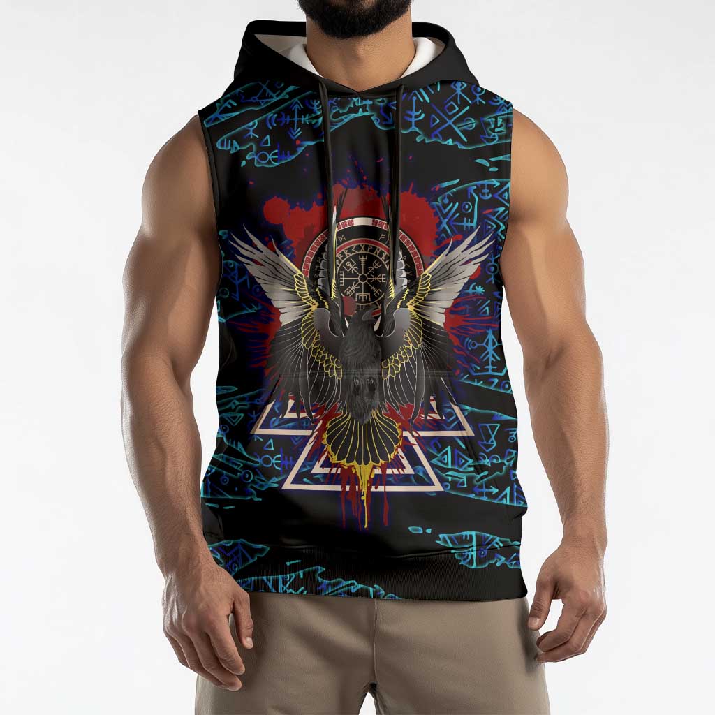 Odin Raven Viking Sleeveless Hoodie with Valknut and Runes Norse Mythology and Magic Tribute - Wonder Print Shop