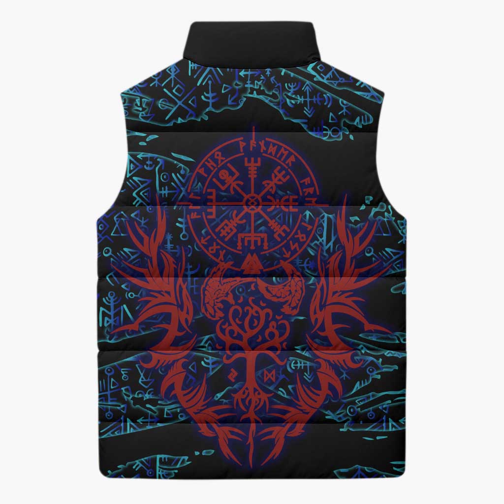 Odin Raven Viking Sleeveless Puffer Jacket with Valknut and Runes Norse Mythology and Magic Tribute - Wonder Print Shop