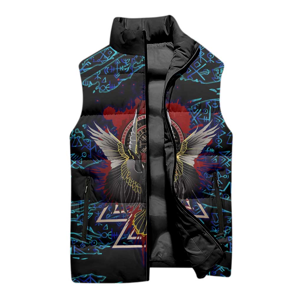 Odin Raven Viking Sleeveless Puffer Jacket with Valknut and Runes Norse Mythology and Magic Tribute - Wonder Print Shop