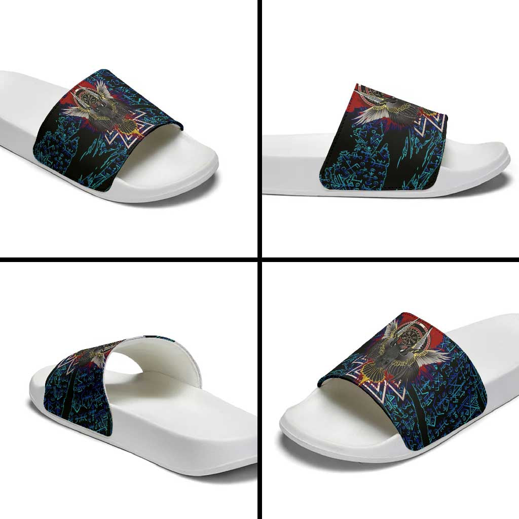 Odin Raven Viking Slide Sandals with Valknut and Runes Norse Mythology and Magic Tribute - Wonder Print Shop