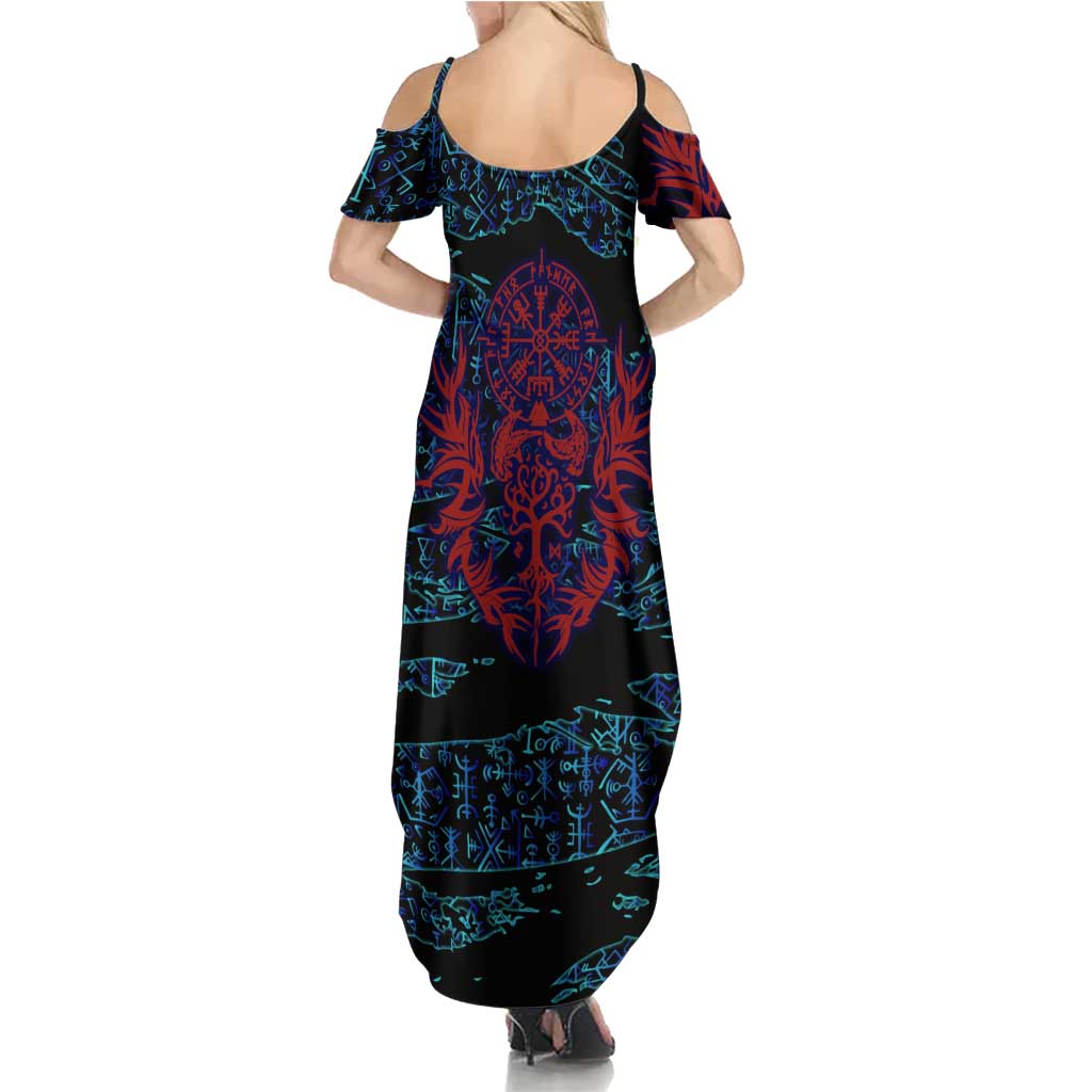 Odin Raven Viking Summer Maxi Dress with Valknut and Runes Norse Mythology and Magic Tribute - Wonder Print Shop