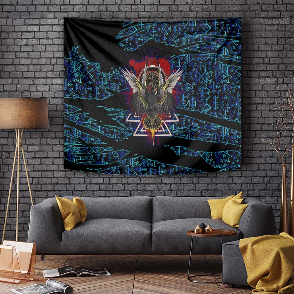 Odin Raven Viking Tapestry with Valknut and Runes Norse Mythology and Magic Tribute - Wonder Print Shop