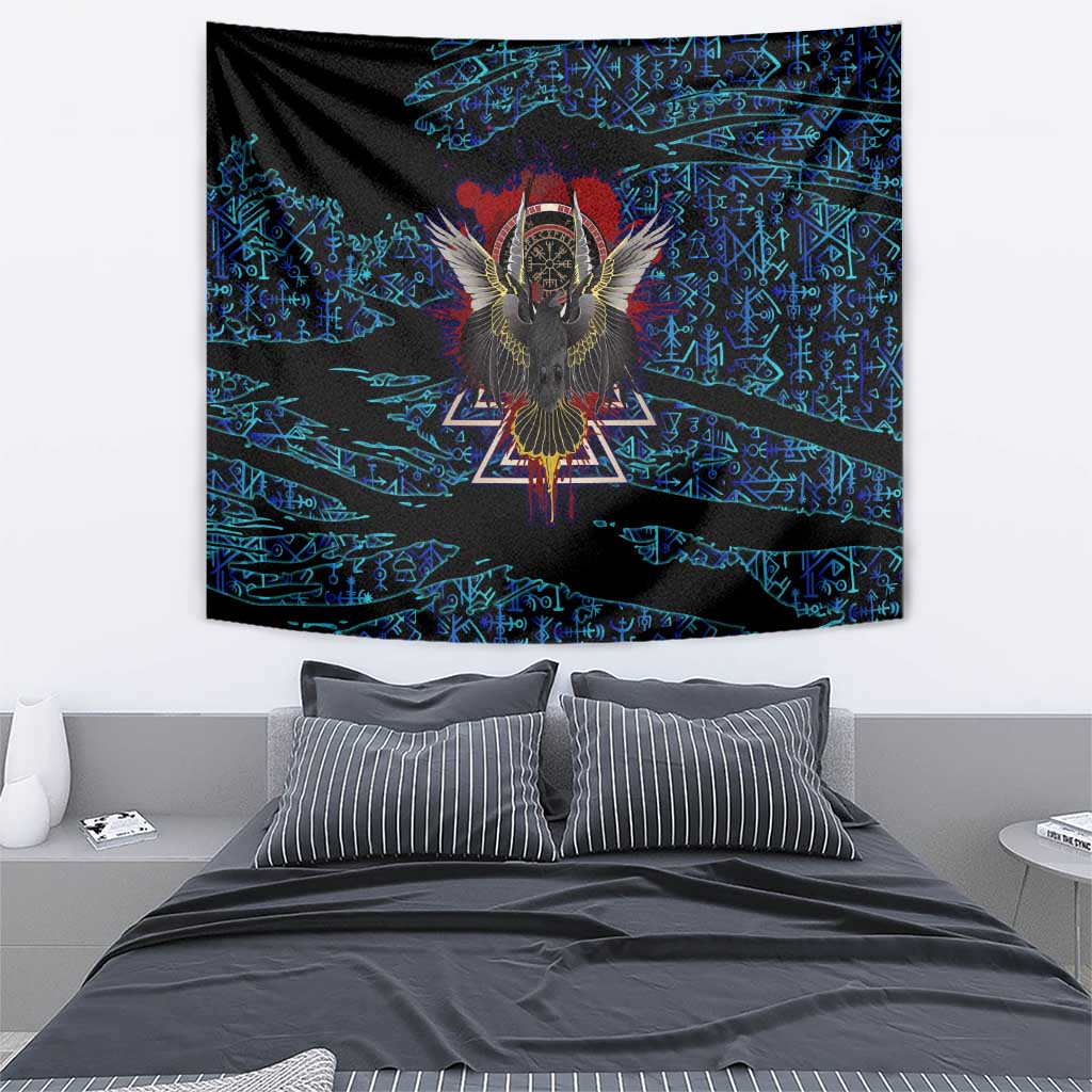Odin Raven Viking Tapestry with Valknut and Runes Norse Mythology and Magic Tribute - Wonder Print Shop