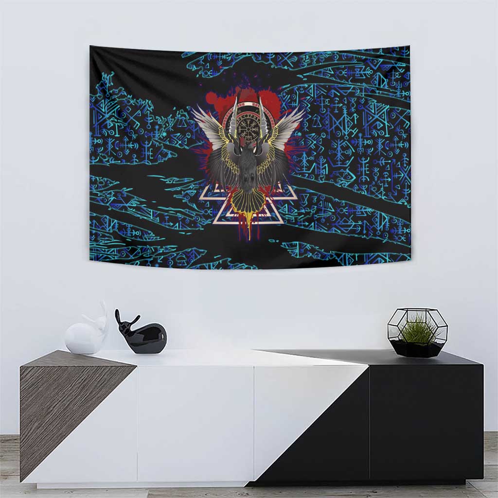 Odin Raven Viking Tapestry with Valknut and Runes Norse Mythology and Magic Tribute - Wonder Print Shop