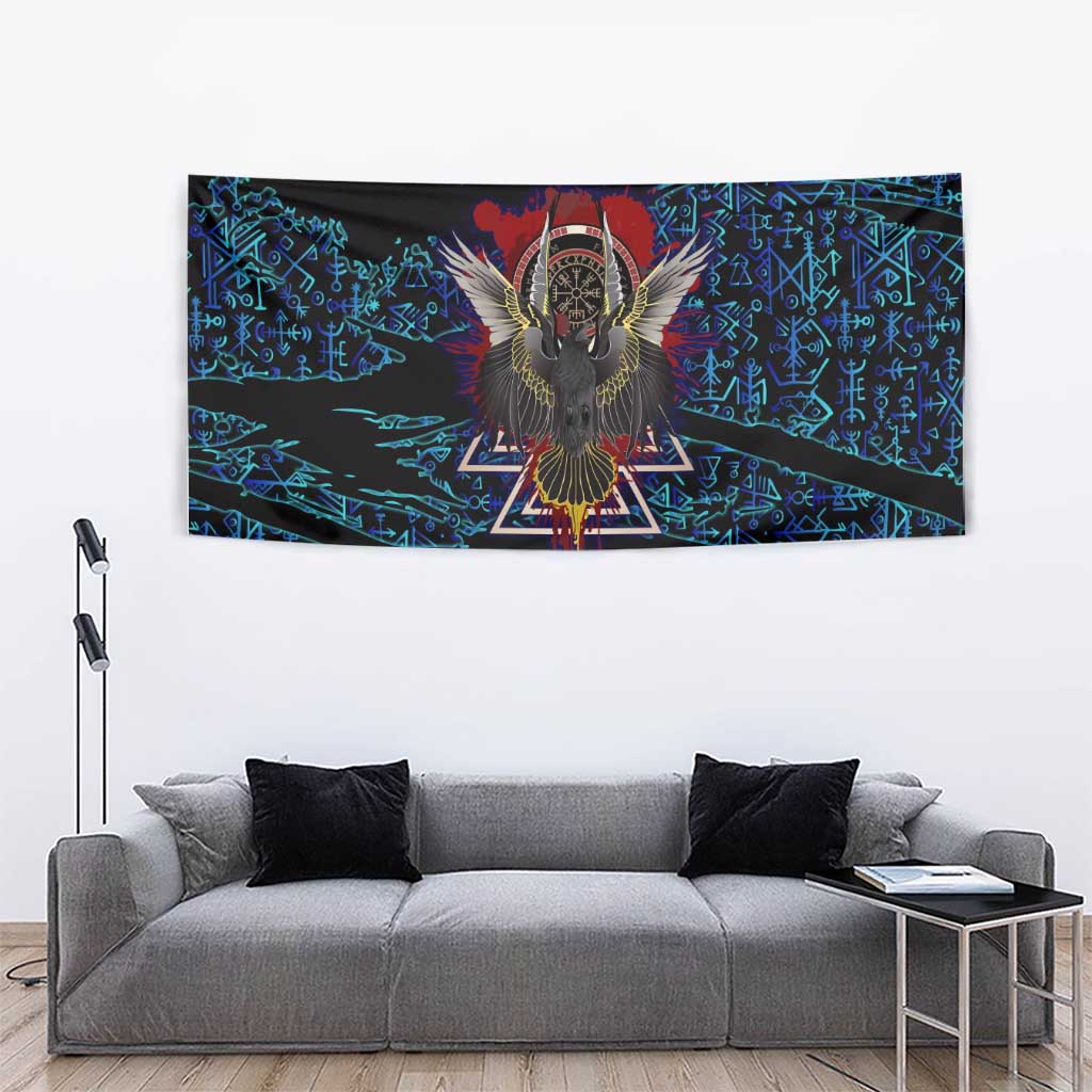 Odin Raven Viking Tapestry with Valknut and Runes Norse Mythology and Magic Tribute - Wonder Print Shop