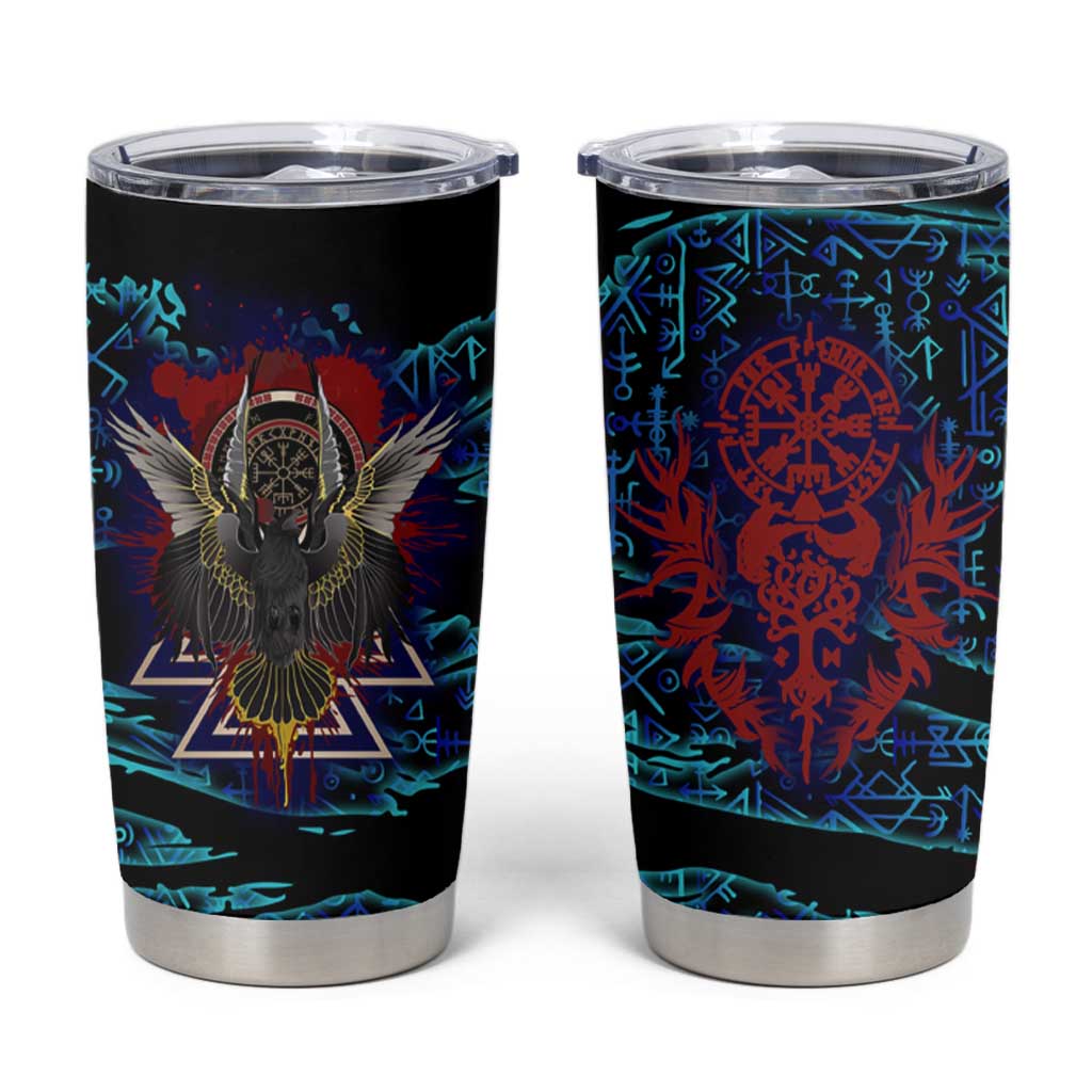 Odin Raven Viking Tumbler Cup with Valknut and Runes Norse Mythology and Magic Tribute - Wonder Print Shop