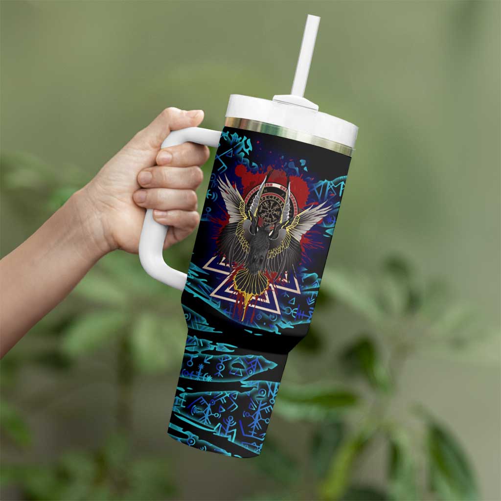 Odin Raven Viking Tumbler With Handle with Valknut and Runes Norse Mythology and Magic Tribute - Wonder Print Shop
