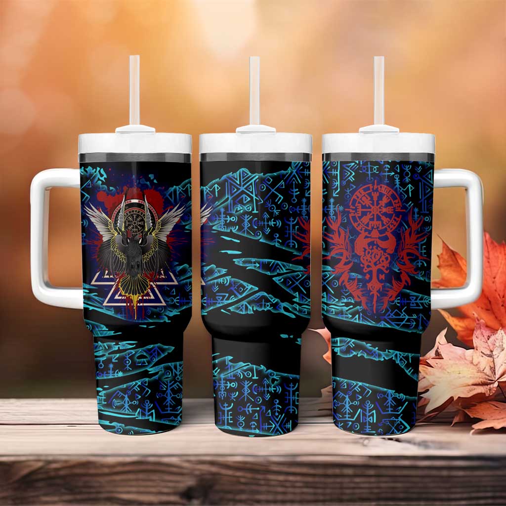 Odin Raven Viking Tumbler With Handle with Valknut and Runes Norse Mythology and Magic Tribute - Wonder Print Shop