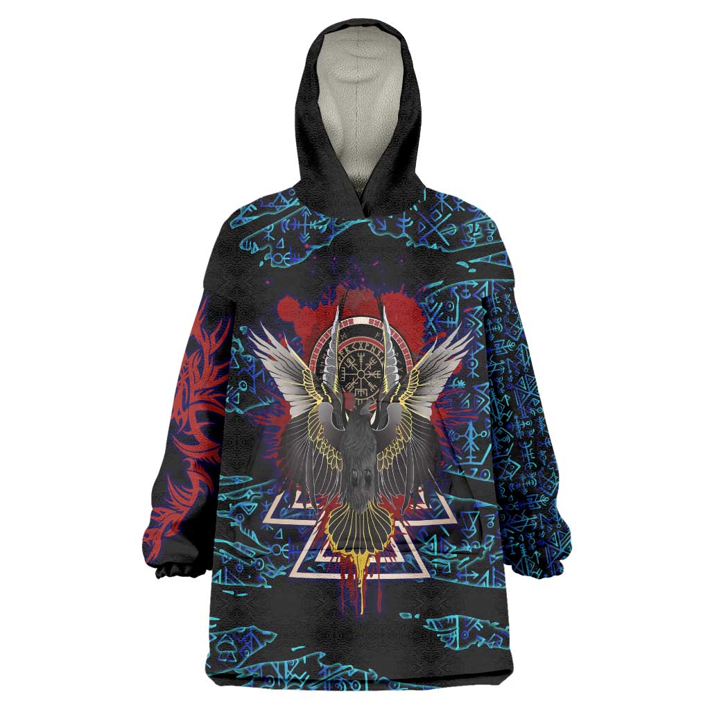 Odin Raven Viking Wearable Blanket Hoodie with Valknut and Runes Norse Mythology and Magic Tribute - Wonder Print Shop