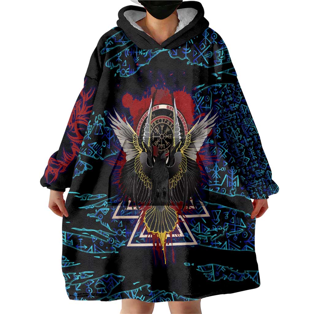 Odin Raven Viking Wearable Blanket Hoodie with Valknut and Runes Norse Mythology and Magic Tribute - Wonder Print Shop