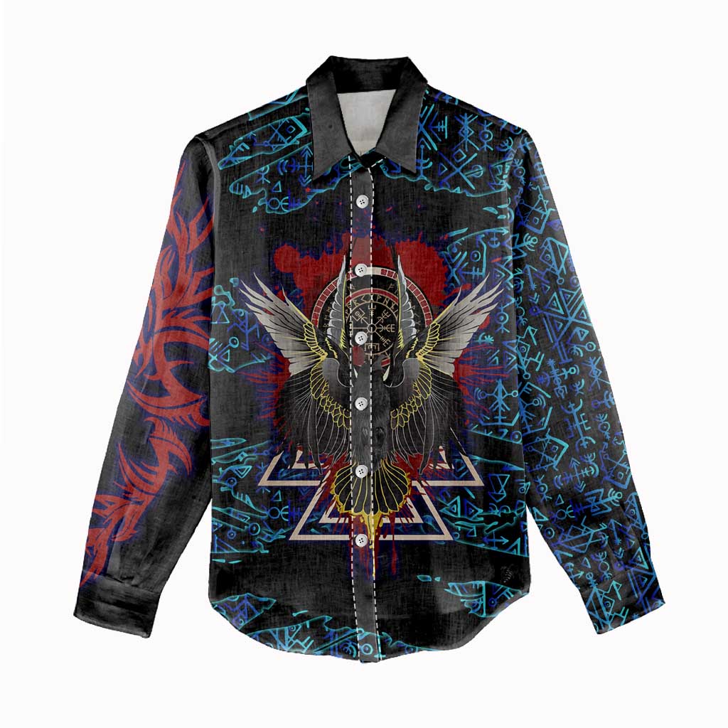 Odin Raven Viking Women Casual Shirt with Valknut and Runes Norse Mythology and Magic Tribute - Wonder Print Shop