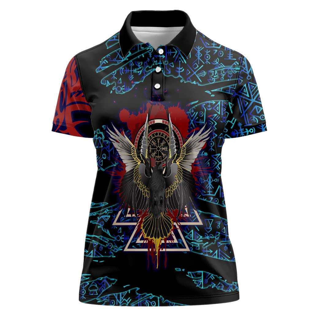 Odin Raven Viking Women Polo Shirt with Valknut and Runes Norse Mythology and Magic Tribute - Wonder Print Shop
