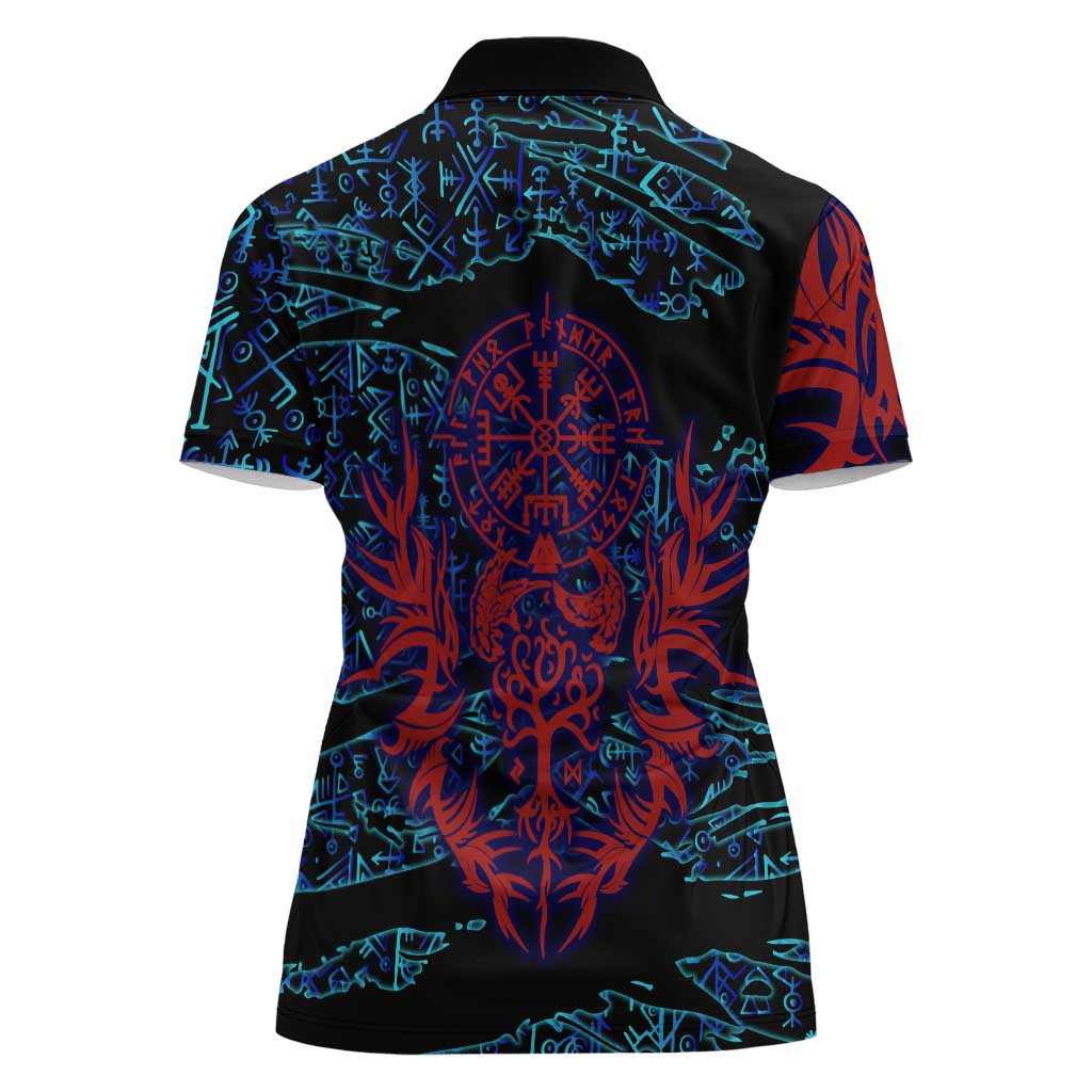 Odin Raven Viking Women Polo Shirt with Valknut and Runes Norse Mythology and Magic Tribute - Wonder Print Shop
