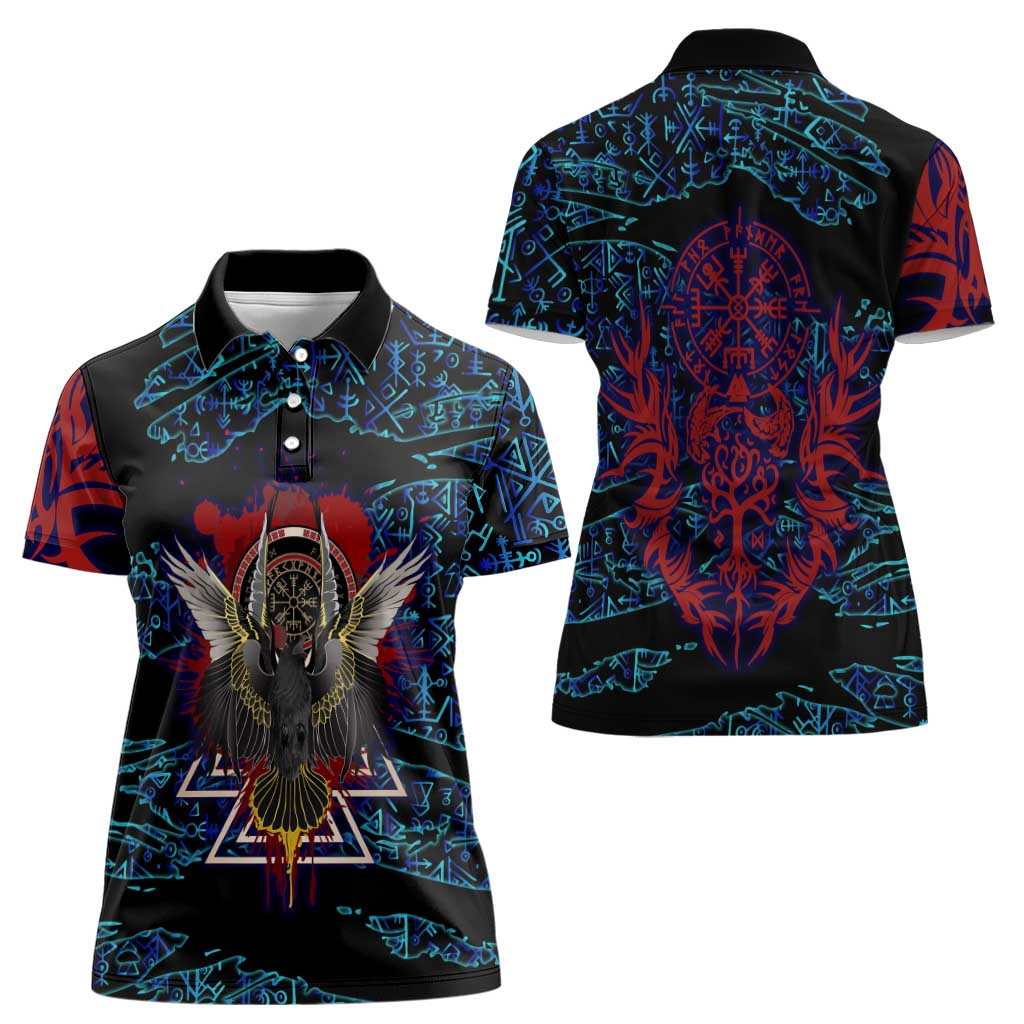 Odin Raven Viking Women Polo Shirt with Valknut and Runes Norse Mythology and Magic Tribute - Wonder Print Shop